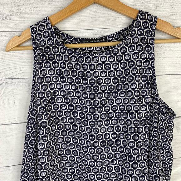 Harlowe & Graham Womens Sleeveless Geometric Blouse Top Blue White size Small - Picture 3 of 9